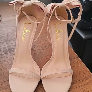 Brand new, never worn Lulus Bidgeta nude suede bow ankle strap high heel sandal